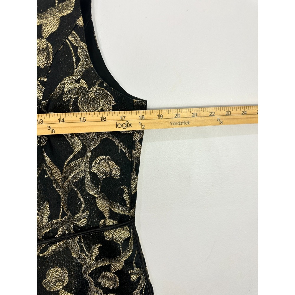 Talbots Gold Brocade Sheath Dress Size 12 Black Floral Metallic Quiet Luxury - Picture 6 of 8